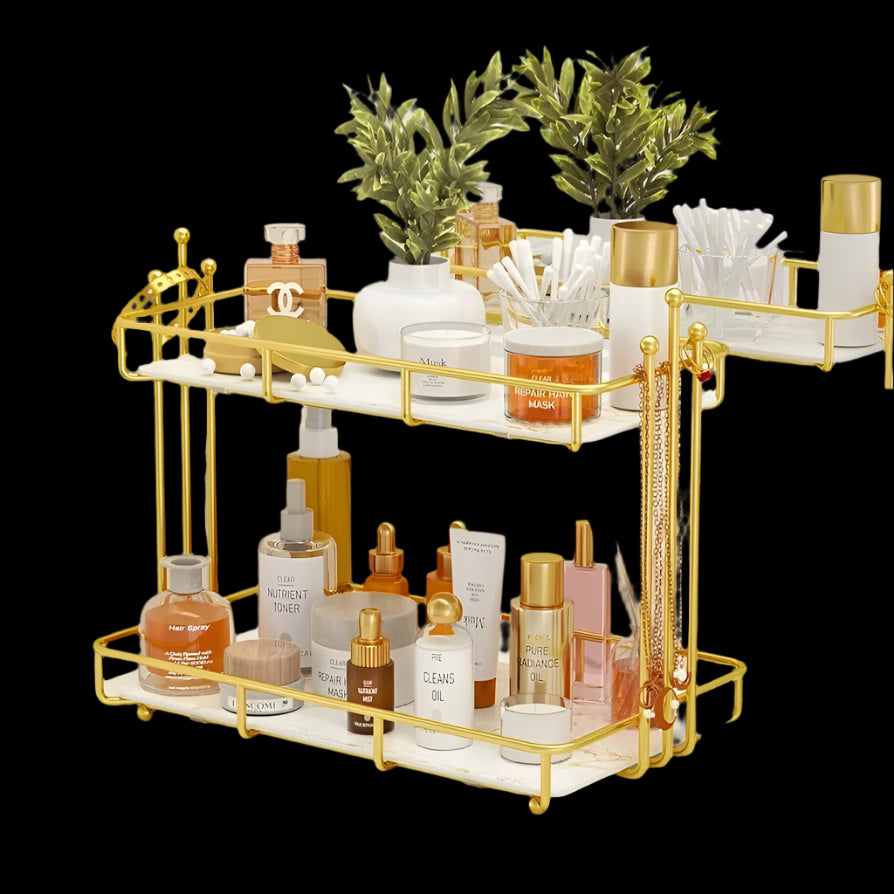 Golden Metal Makeup Organizer - Storage Solution for Organized Makeup