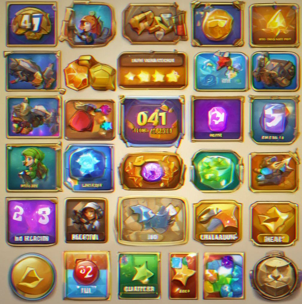 Achievement badge display showing various unlocked badges and a daily login streak counter at 47 days